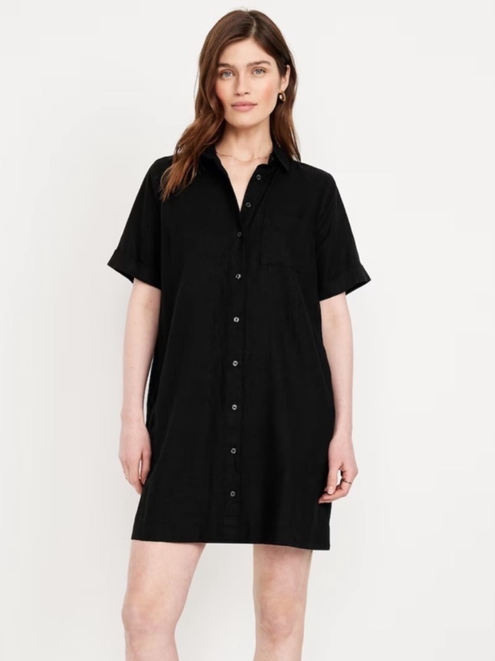 Old Navy Black Button-Front Midi Shirt Dress